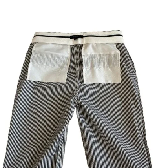 Ann Taylor Women' 6 Devin Fit Blue & White Striped Seersucker Cotton Capri Pants - Picture 8 of 13